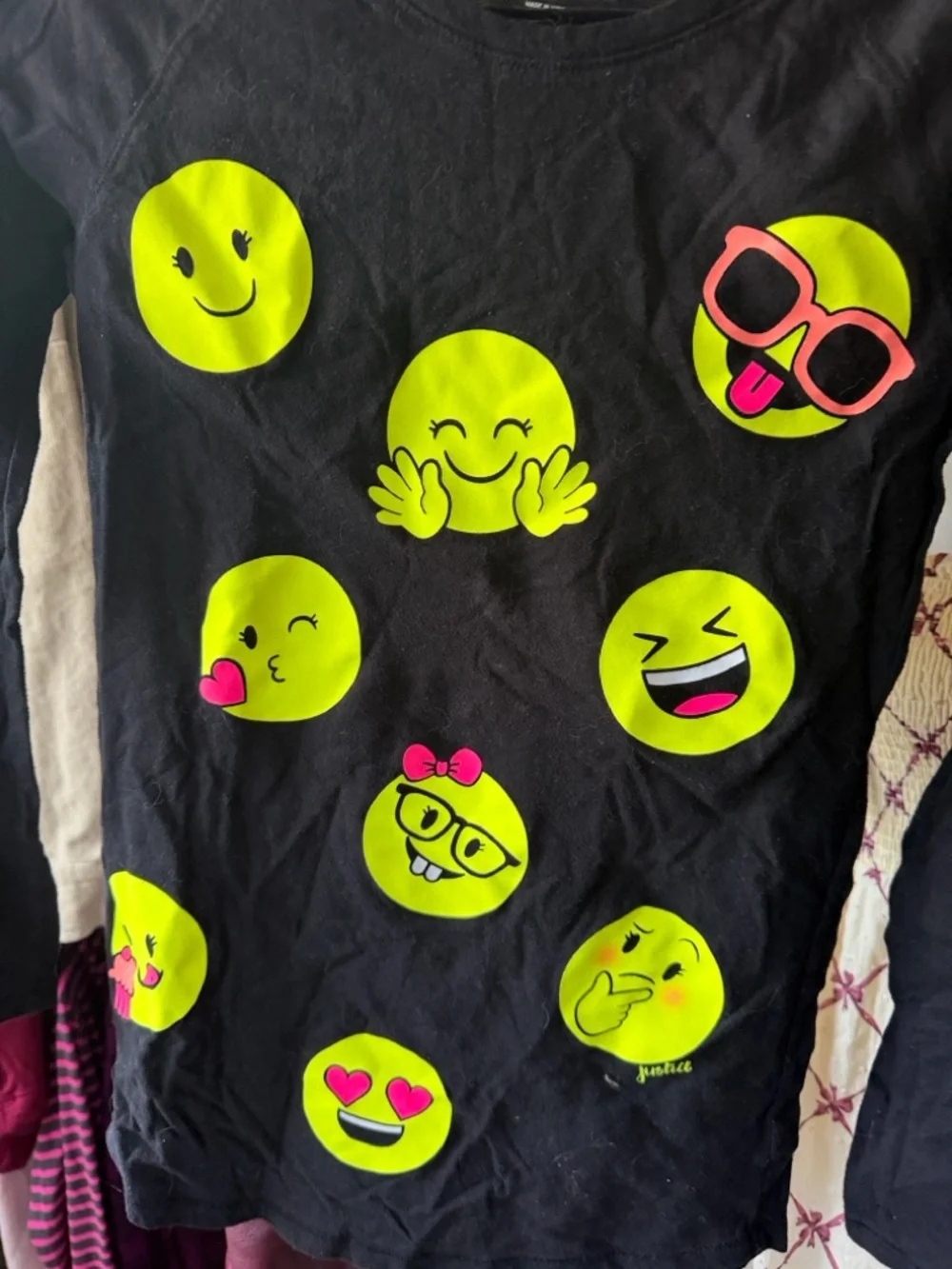 justice Girls Black Emoji Long Sleeve Tee size 16